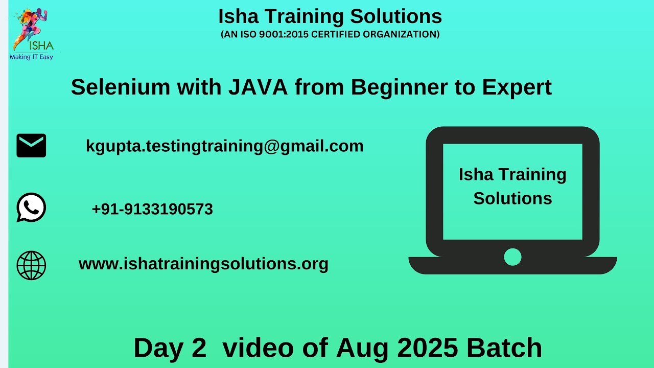 Selenium with Java Day 2 Video On 7th Aug 2025.Call or WhatsApp us on ...