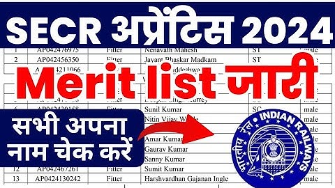 आ गई SECR की Final Merit list 2024, SECR Raipur Railway Apprentice Joining Merit list 2024