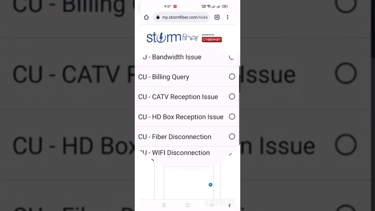 complaint creation method for internet services of stormfiber
