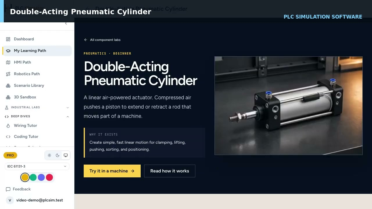 Double-Acting Pneumatic Cylinder — Airflow, Force and Position