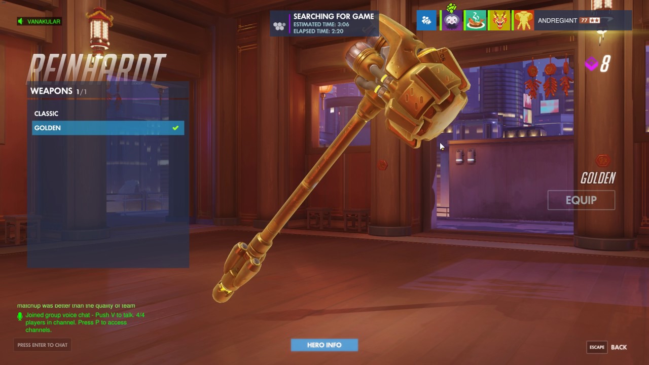 Reinhardt Gold Hammer Unlock 3000 Credits YouTube