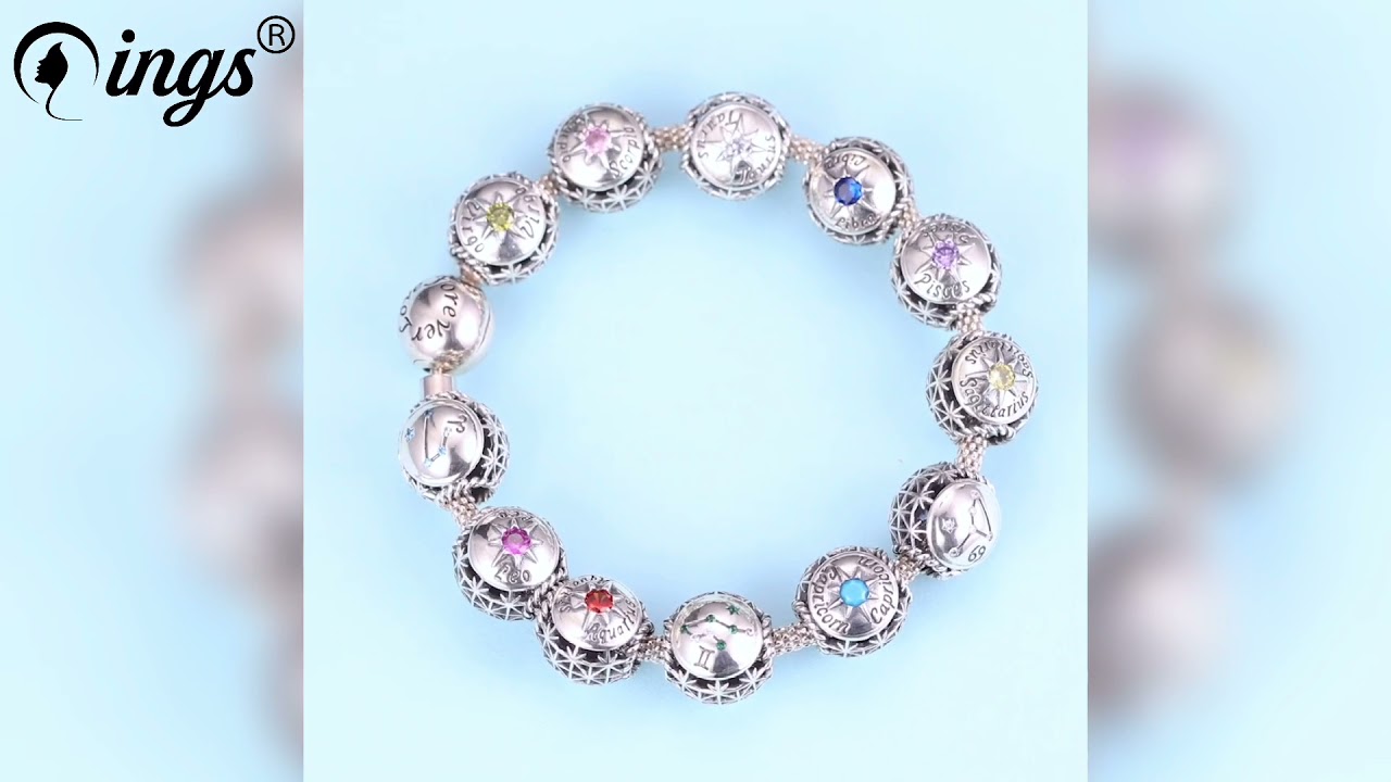 Qings Jewelry Wholesale Zodiac Star Sign 925 Sterling Silver Charm Beads for Bracelets SCC1725