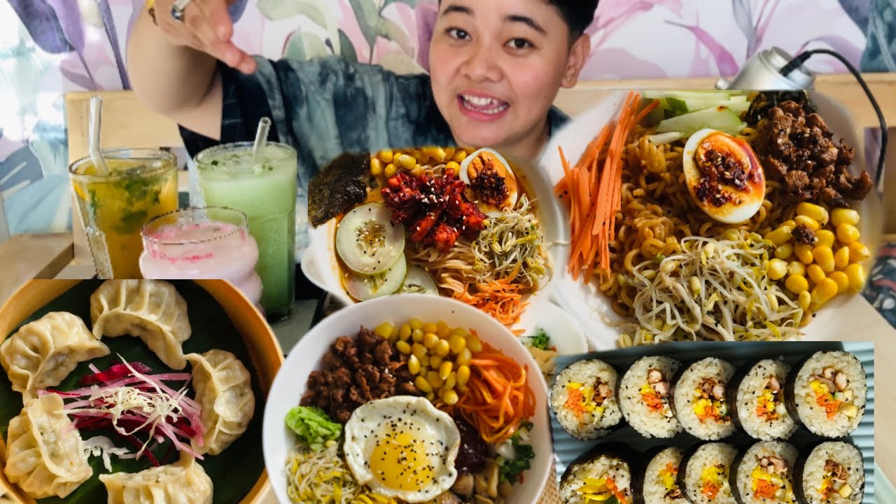 Chicken/Octopus Ramen,Bibimbap, Kimbap,Momo by Cups And Ramen || Manipur Mukbang ||