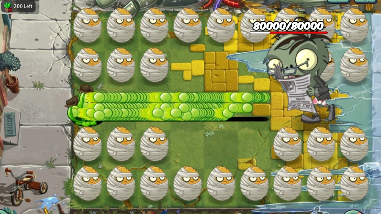 200 Pea Pod and Every Plants Level 1(x200) Vs Custom Big Brainz Newspaper Zombie - PvZ 2