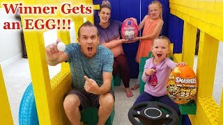 LAST to LEAVE Giant LEGO FORT School BUS WINS an EGG!?!?!?
