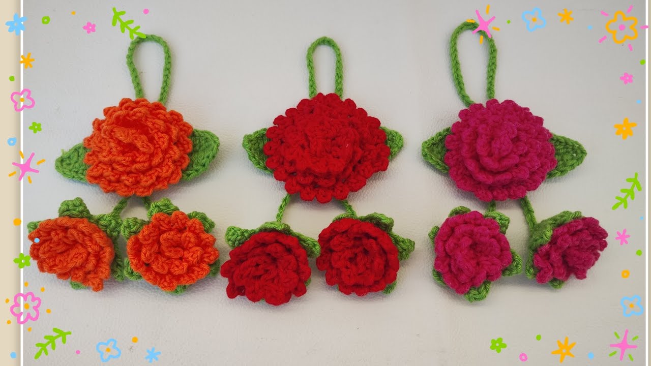 Chaveiros com flores de crochê ( crochet flower keychain)
