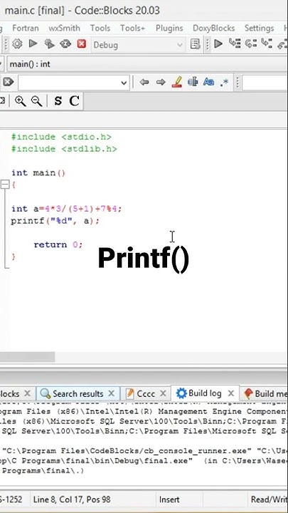 Printf () Function in C language to get Output of Maths - YouTube