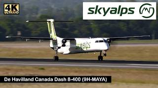 SkyAlps - De Havilland Canada Dash 8-400 (9H-MAYA) from Bolzano, landing Runway 34 #planespotting
