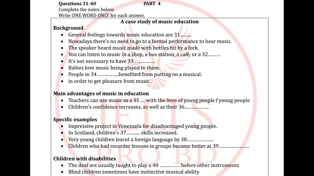 Пример музыкального образования || IELTS Listening Part 4 || Дата экзамена: 06.12.25
