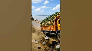 Truck Loaded With Pineapples Falls As Wooden Bridge Collapses |😳🍍🌉#truck #shorts #viral #bridge #wtf
