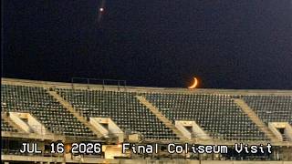 Moon setting with Venus behind Oakland Coliseum 16 July 2026