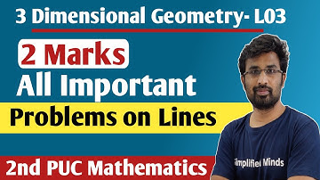 Three Dimensional Geometry | 2  Marks important Questions from Lines  | 2ndPUC Mathematics Exam 2023