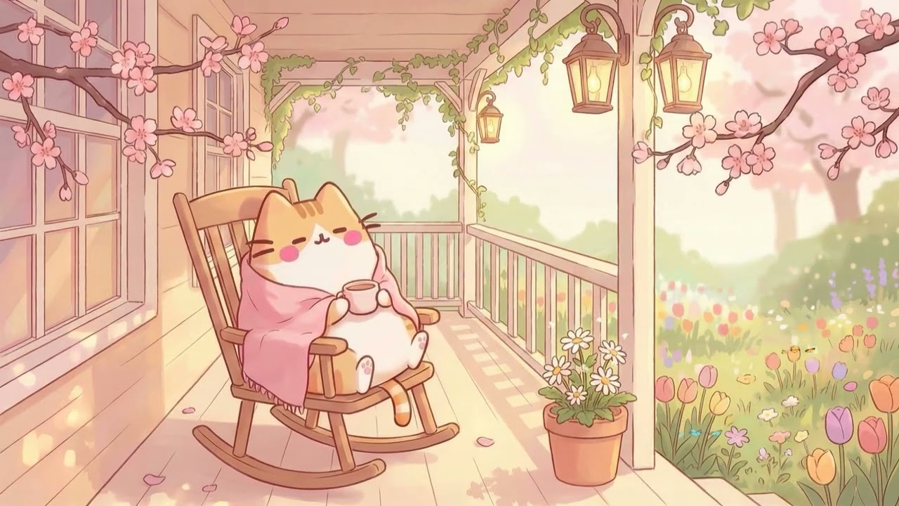 Pusheen’s Morning Café Vibes 🌸🐱 Relaxing Lofi for Work & Study 💻📚 Calm Spring Beats