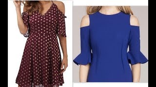 How to make midi dress with cold shoulder bell sleeves
