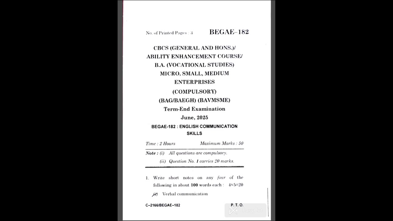 BEGAE-182|| IGNOU question paper june 2025