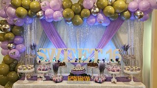 Sweet 16 Theme w/Balloon Garland & Sweet 16 Table Sign