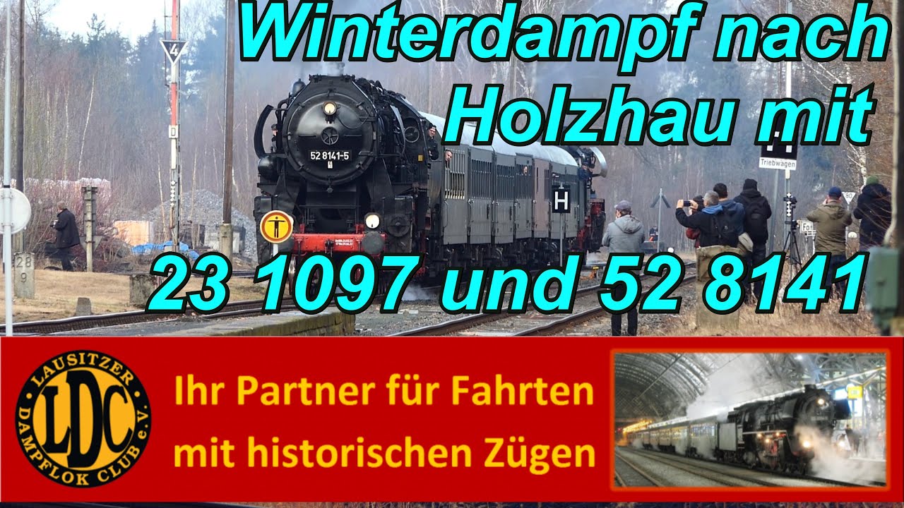 Winterdampf nach Holzhau im Erzgebirge mit 23 1097 und 52 8141