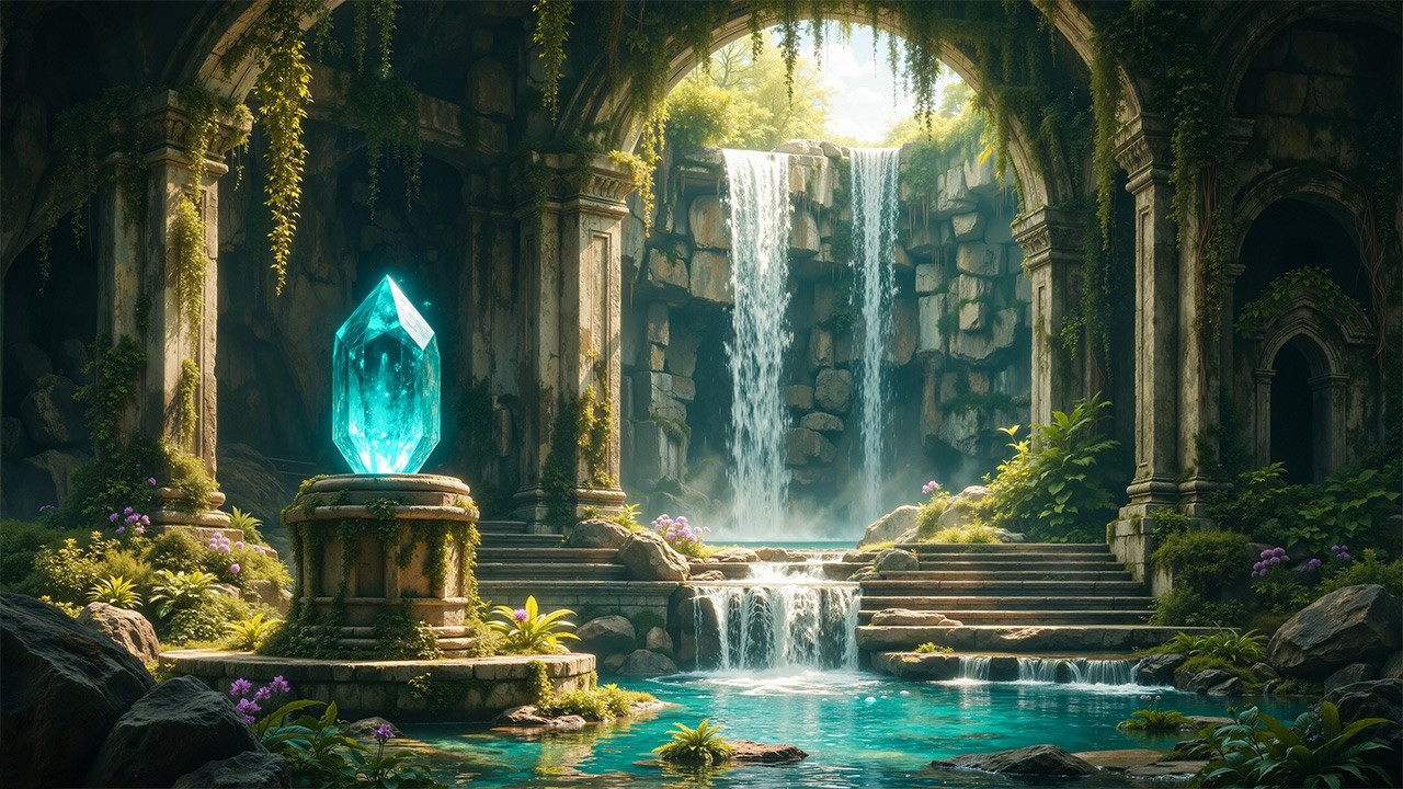 Find Deep Peace in Hidden Crystal Oasis | Zen Waterfall Ambience for Serenity & Soul Healing