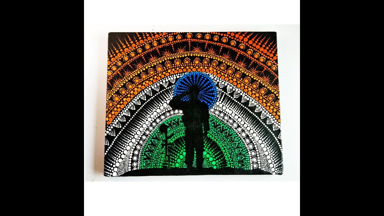 #14 Tribute to Indian Army/Mandala art/ acrylic colours/Dot painting on black canvas