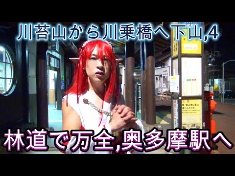 第284番-10【女装　コスプレ　登山 】川苔山から川乗橋へ下山.4・文明の道,林道で万全・バスで奥多摩駅【エルフ　奥多摩　川苔谷　渓流】