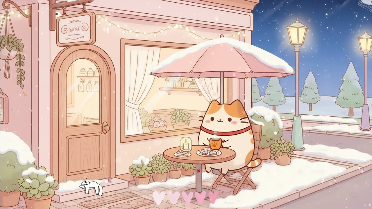 Pusheen’s Winter Café ☕❄️ Calm Cozy Space ❄️ Relaxing Lofi Beats
