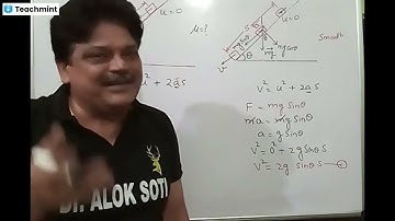 A block moves down a smooth inclined plane of inclination θ, its velocity on reaching bottom is v