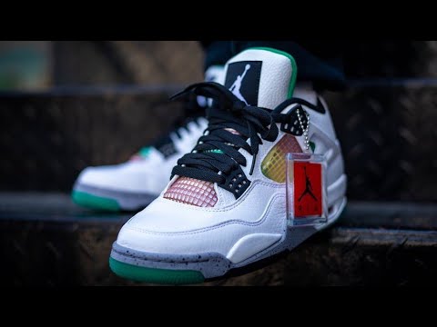 jordan retro 4 white black university red lucid green