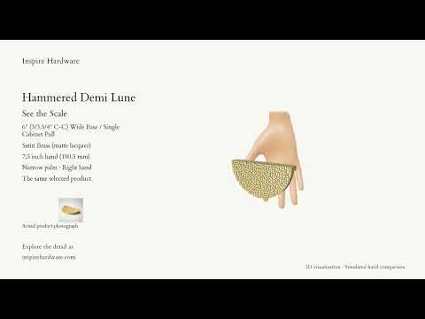 Video preview: Hammered Demi Lune, Satin Brass (matte lacquer) / 6" (3/3.5/4" C-C) Wide Base / Single