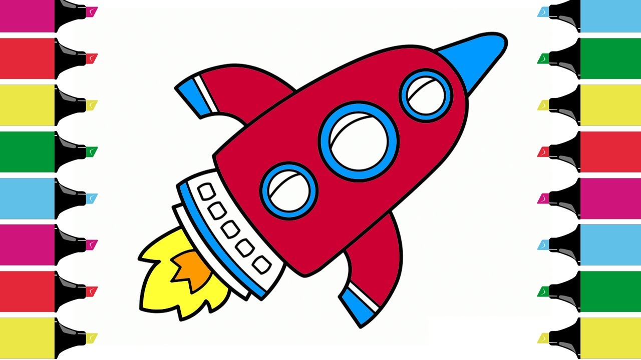 Learning Colors for Kids by Drawing ROCKET, Coloring Pages for Children