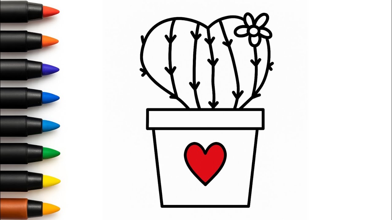 Heart Shaped Cactus Drawing | Cute Love Plant Art 