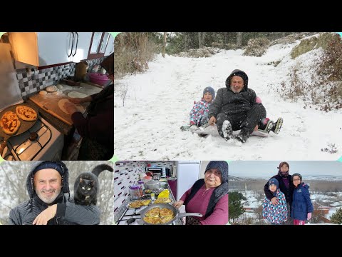 Sabah kahvaltısı karda eğlendik Kezban yengem den kıymalı pide günlük vlog sizlerle