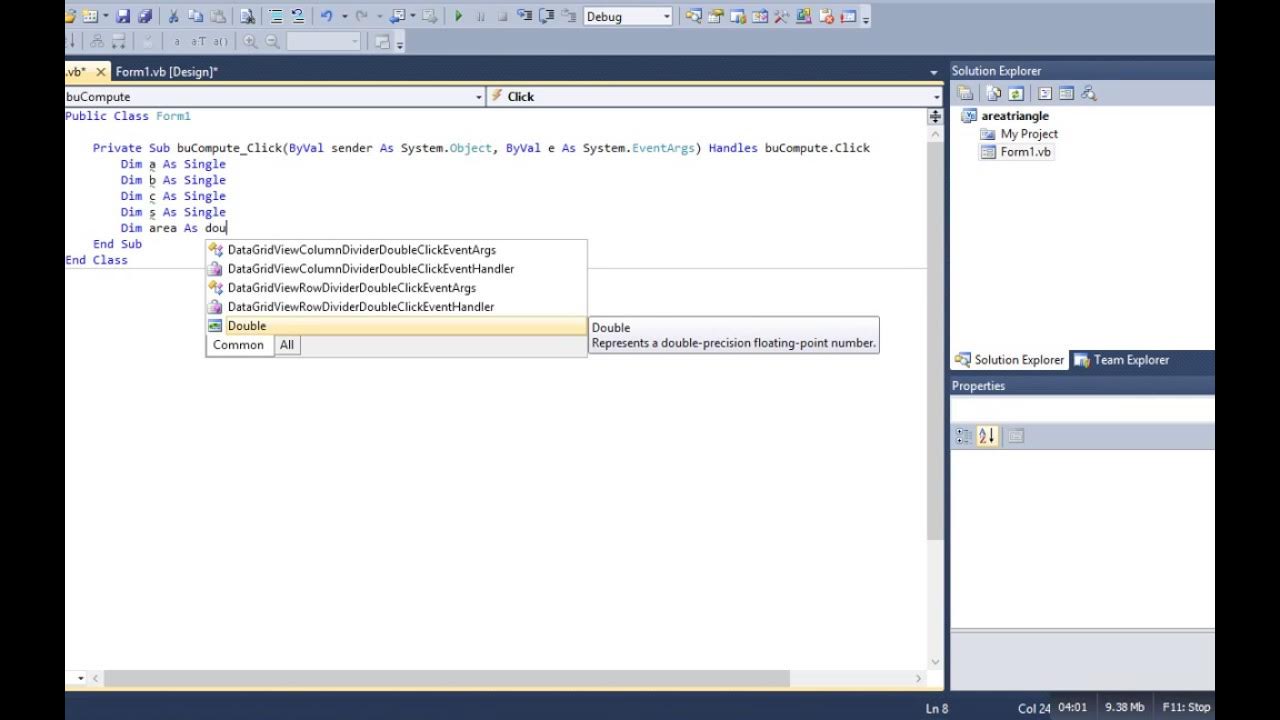 how to program Area of triangle in YouTube