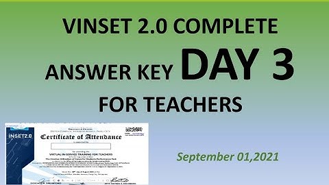 VINSET 2.0 Complete and Correct Answer Key Day 3 (September 1, 2021) ,for Teachers