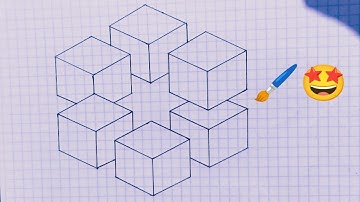 Draw a group of 3D cubes in the shape of a regular hexagon