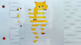 Easy Cat Drawing On Lined Paper