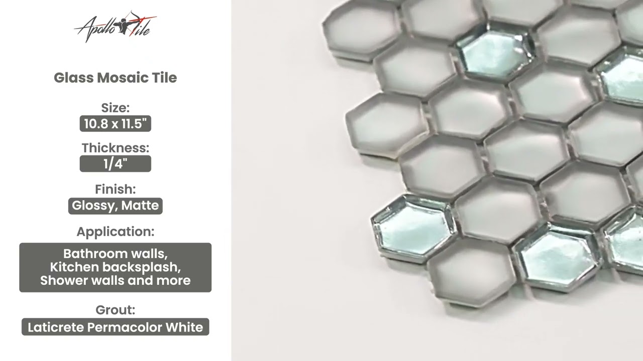 10 pack Silver 10.8 in. x 11.5 in. Hexagon  Glass Mosaic Tile APLAHX8801A
