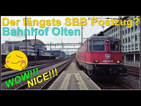 Swiss mail train / Sehr langer SBB Postzug beim Bahnhof Olten, Kanton Solothurn, Schweiz 2022