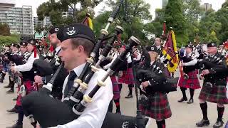 Anzac Day 2024 Mass Scottish Marching Bands Close Up Video at The Shrine VIC超過100名蘇格蘭風笛音樂隊隊員同時表演