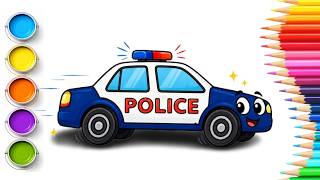 How to draw and paint police car for kids Easy Police Car Drawing Coloring