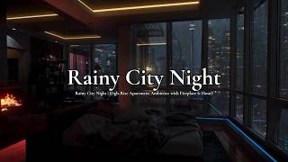 Rainy City Nights | High-Rise Apartment Ambience with Fireplace (1 Hour)