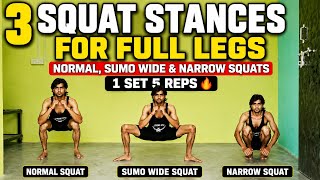 💪 3 Squat Stances for Full Legs | Normal, Sumo Wide & Narrow Squats | 1 Set 5 Reps 🔥 #SquatWorkout 