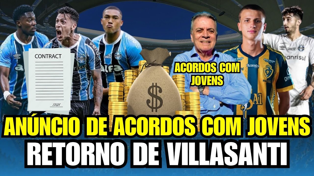 🚨GRÊMIO ANUNCIA NOVOS ACORDOS COM JOVENS! BAITA NOTÍCIA NO TREINO: VILLASANTI! ATENÇÃO COM TITULARES