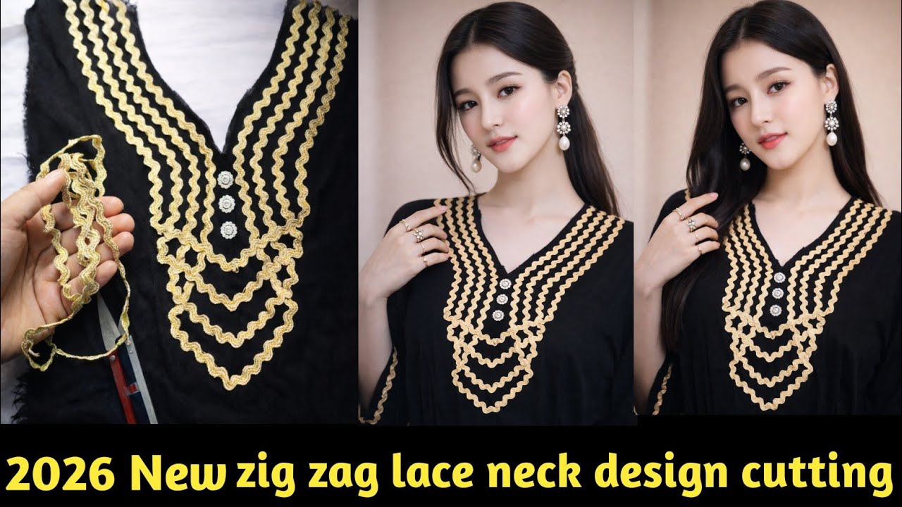 Zig zag lace neck design cutting and stitching | lace se gala banane ka tarika |Eid neck design 2026