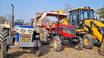 JCB 3dx Backhoe Loader Machine Loading Red Mud In Mahindra & Swaraj Tractor | Jcb and Tractor Video