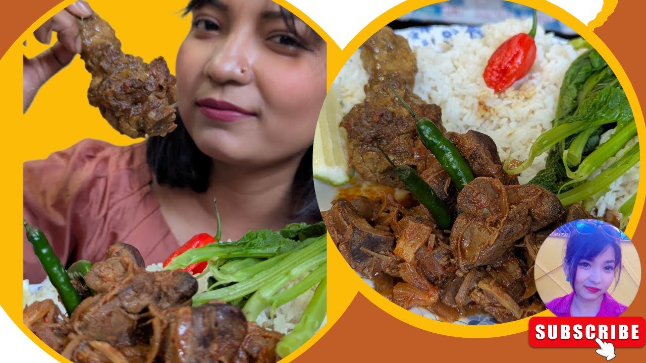 Chicken leg piece and gizzard, liver with boiled mustard greens|| MUKBANG||