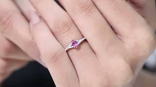 1/2 CT Split Shank Created Ruby Simple Solitaire Ring with Moissanite