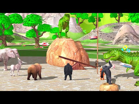 Cunning wolf and Rabbit funny video || Cartoon gorilla dinosaur & animals comedy videoby Mr Lavangam