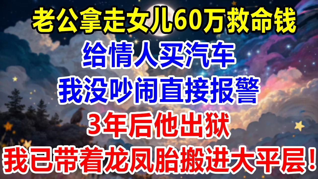 老公拿走女兒60萬救命錢給情人買汽車，我沒吵鬧直接報警，3年後他出獄，我已帶着龍鳳胎搬進大平層！
