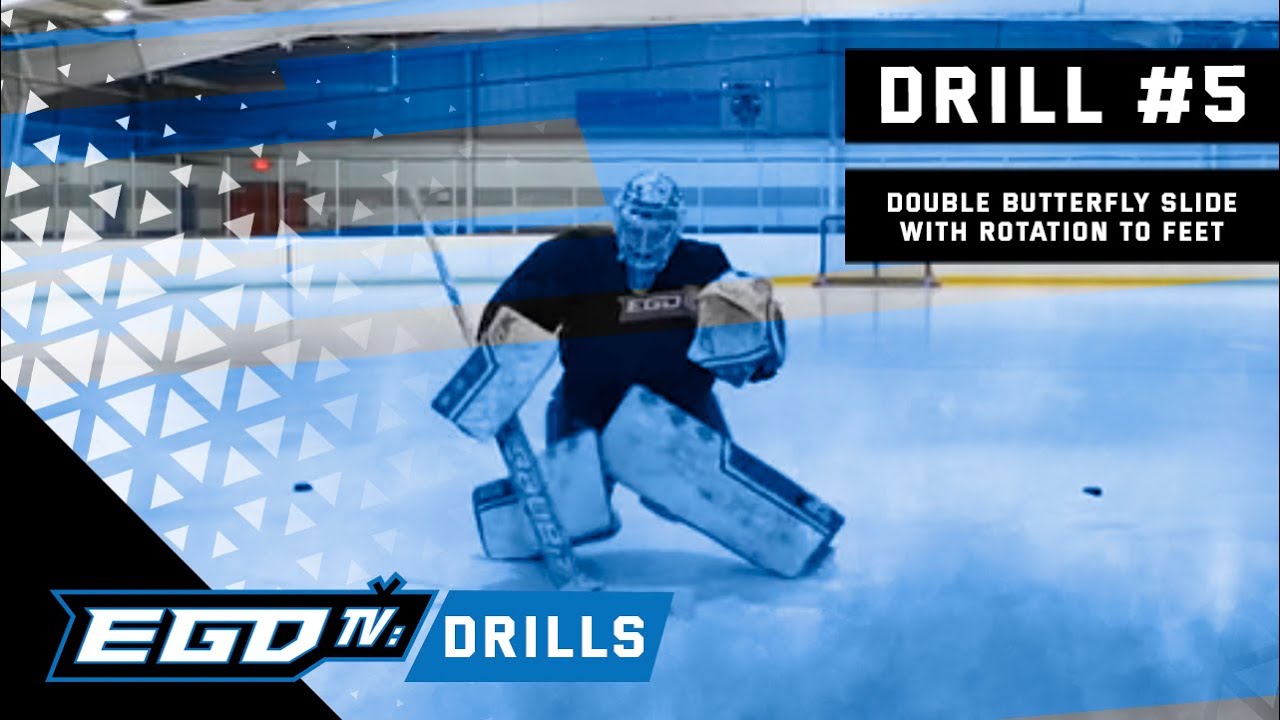 Elite Goaltending Development Drill #5 - Double Butterfly slide w/Rotation to Feet