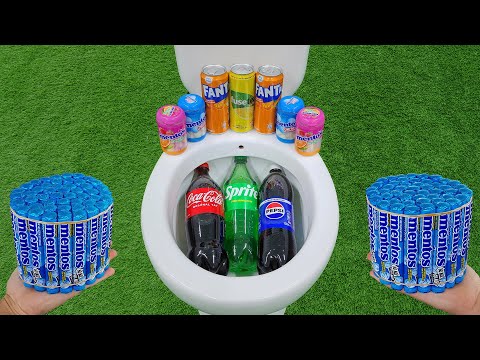 Big Pepsi, Coca Cola, Sprite VS Popular Sodas !! Fuse Tea, Fanta and Fruity Mentos in the toilet